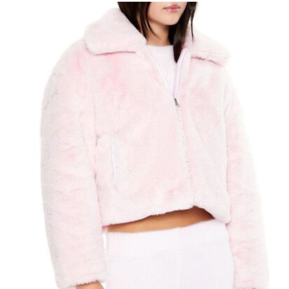 Light Pink Faux Fur Zip-Up Coat